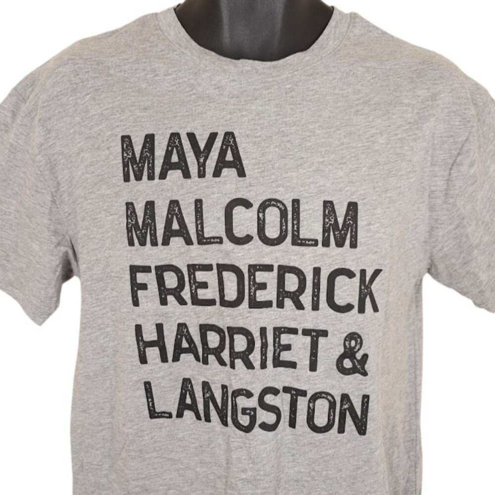 Black History T Shirt Womens Size Medium Gray Maya Angelou Malcolm X Frederick